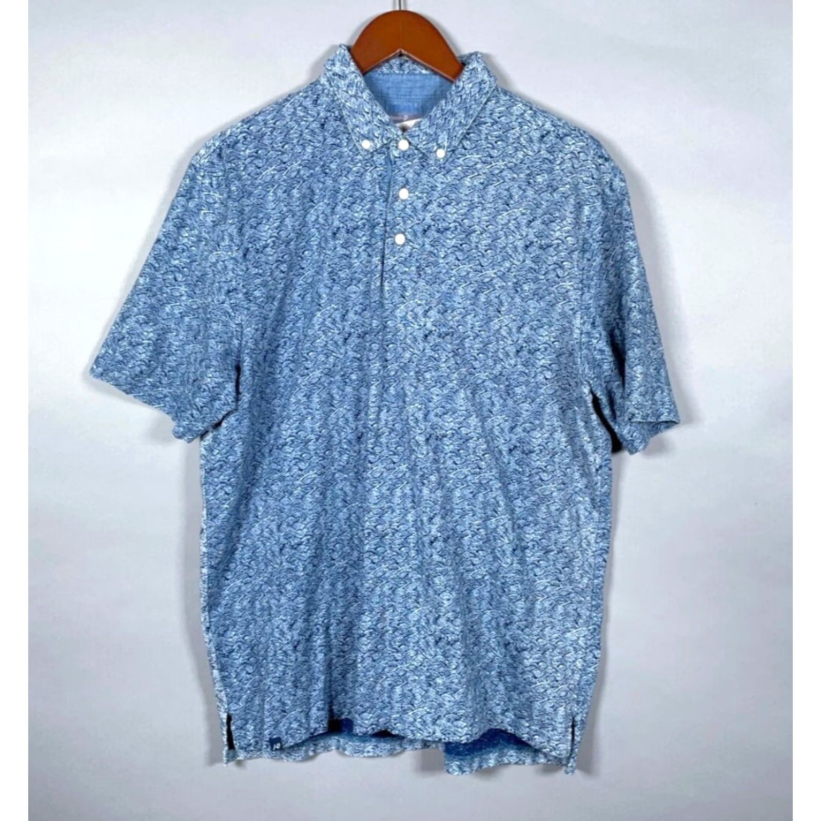 johnnie-O johnnie-O Men's Polo Shirt Large Blue Geometric Pattern Short Sleeve Button-Down Collar Golf Size US L / EU 52-54 / 3 - 2 Thumbnail