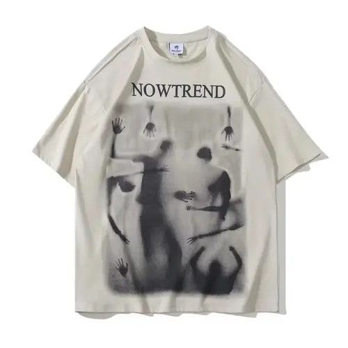 image of 90's Design Shadow Printed Vintage T Shirt in Beige, Men's (Size Large)