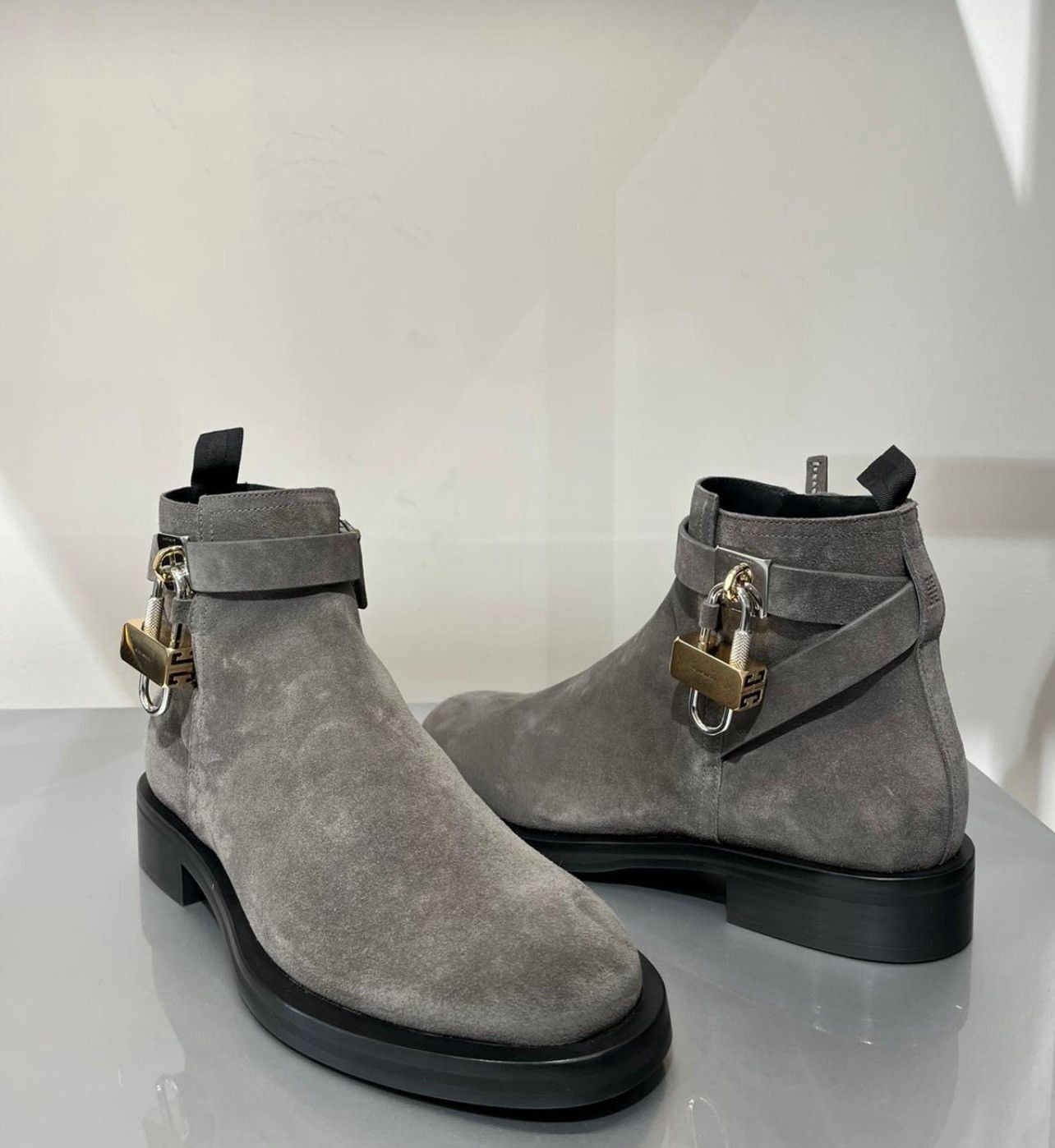 Givenchy $1.7K VALUEGivenchy Lock Ankle Grey Suede Boots Size US 9 / EU 42 - 1 Thumbnail
