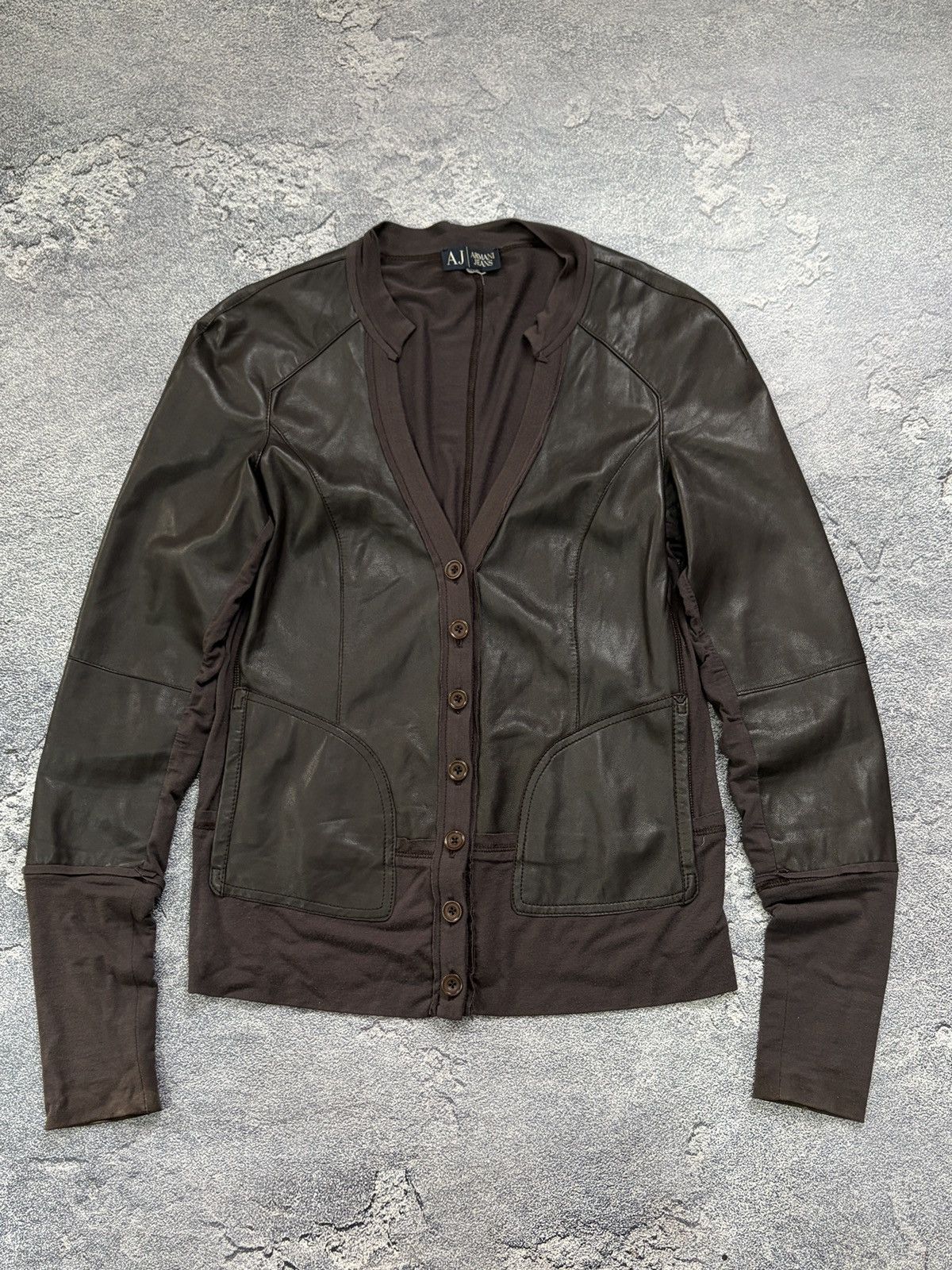 Armani Armani Jeans Brown Ovine Leather Mixed Media Cardigan Size S / US 4 / IT 40 - 6 Thumbnail