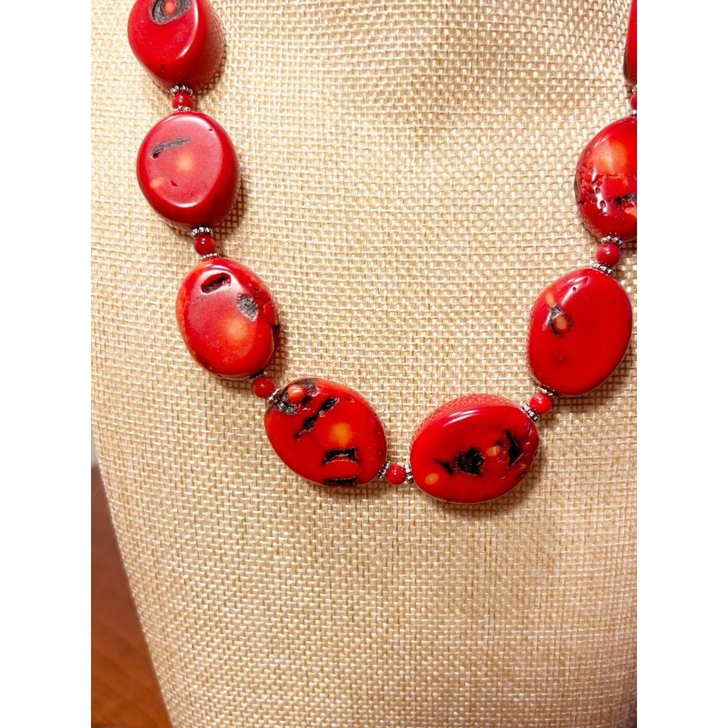 Other Vintage Chunky Red Coral Oval Beaded Necklace/Earring Set Size ONE SIZE - 3 Thumbnail
