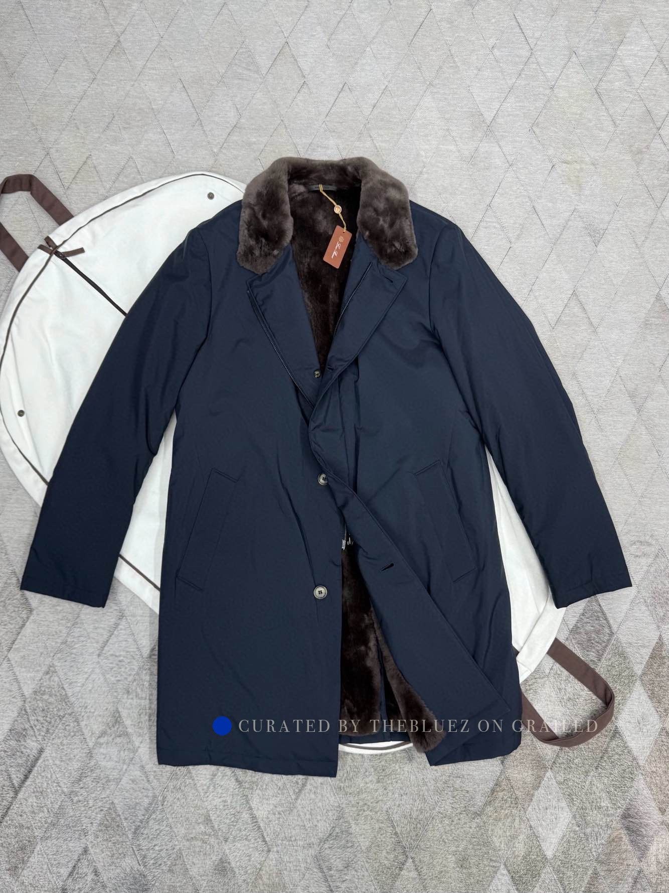 Loro Piana Blue Fur Collar Long Coat - Size M Size US M / EU 48-50 / 2 - 1 Thumbnail