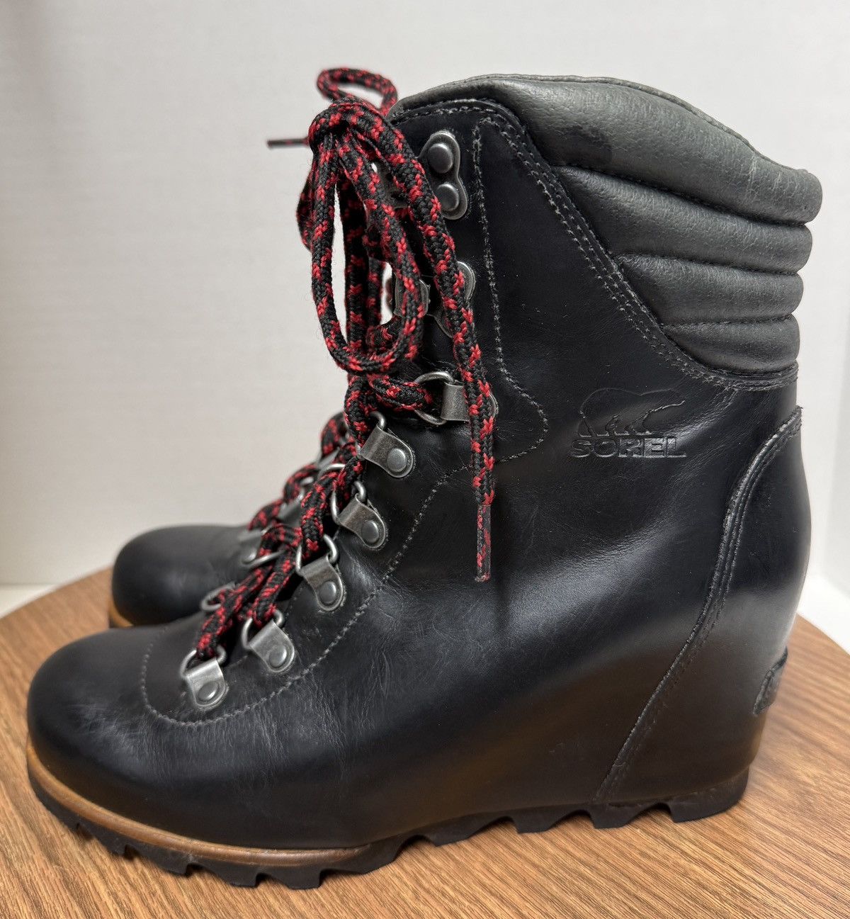 SOREL Sorel Women Black Leather Conquest Wedge Lace Ankle Booties Size US 7.5 / IT 37.5 - 2 Thumbnail