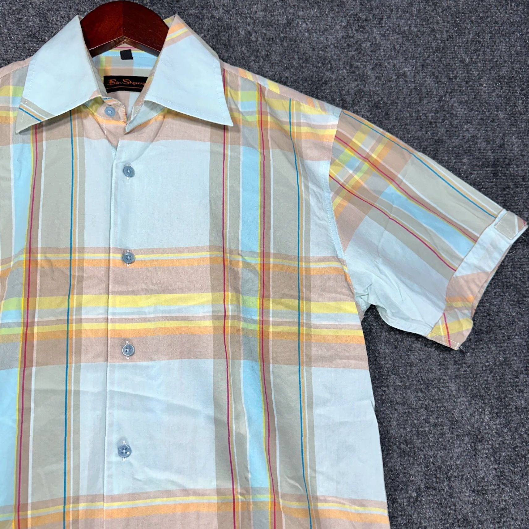 Ben Sherman Ben Sherman Shirt Mens Small Button-Up Short Sleeve Blue Plaid Cotton Size US S / EU 44-46 / 1 - 3 Thumbnail