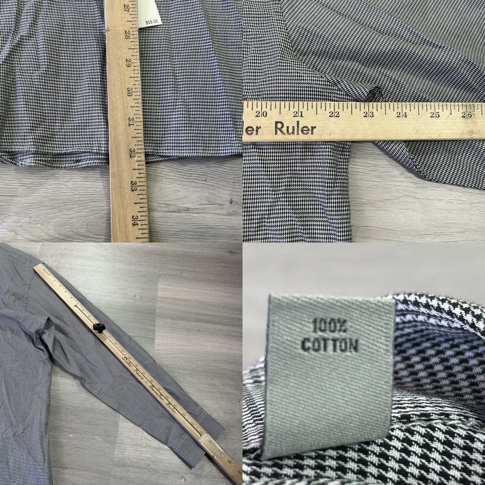 Kenneth Cole Reaction Kenneth Cole Dress Shirt Mens 16.5 34/35 Black Houndstooth Slim Dress Shirt Mens Slim 100% Cotton Long Sleeve Button Front Collared Size 46R - 8 Thumbnail
