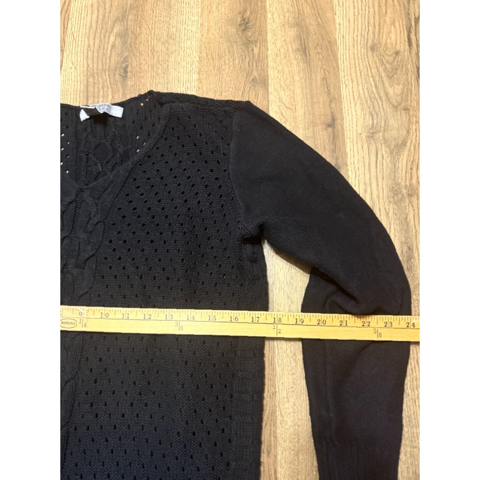 Vintage Ruff Hewn Sweater, Cable-Knit, V-Neck, Black, Women's Medium, Pullover, Long Sleeve, Casual, Regular Fit, Knit, Solid, Wool/Knits? Size M / US 6-8 / IT 42-44 - 7 Thumbnail