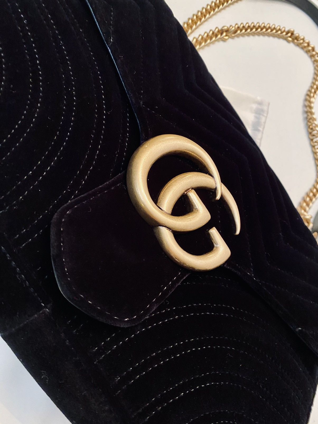 Gucci Gucci 🇮🇹 Black Velvet Matelasse Medium 2.0 GG Marmont Bag New Size ONE SIZE - 14 Thumbnail