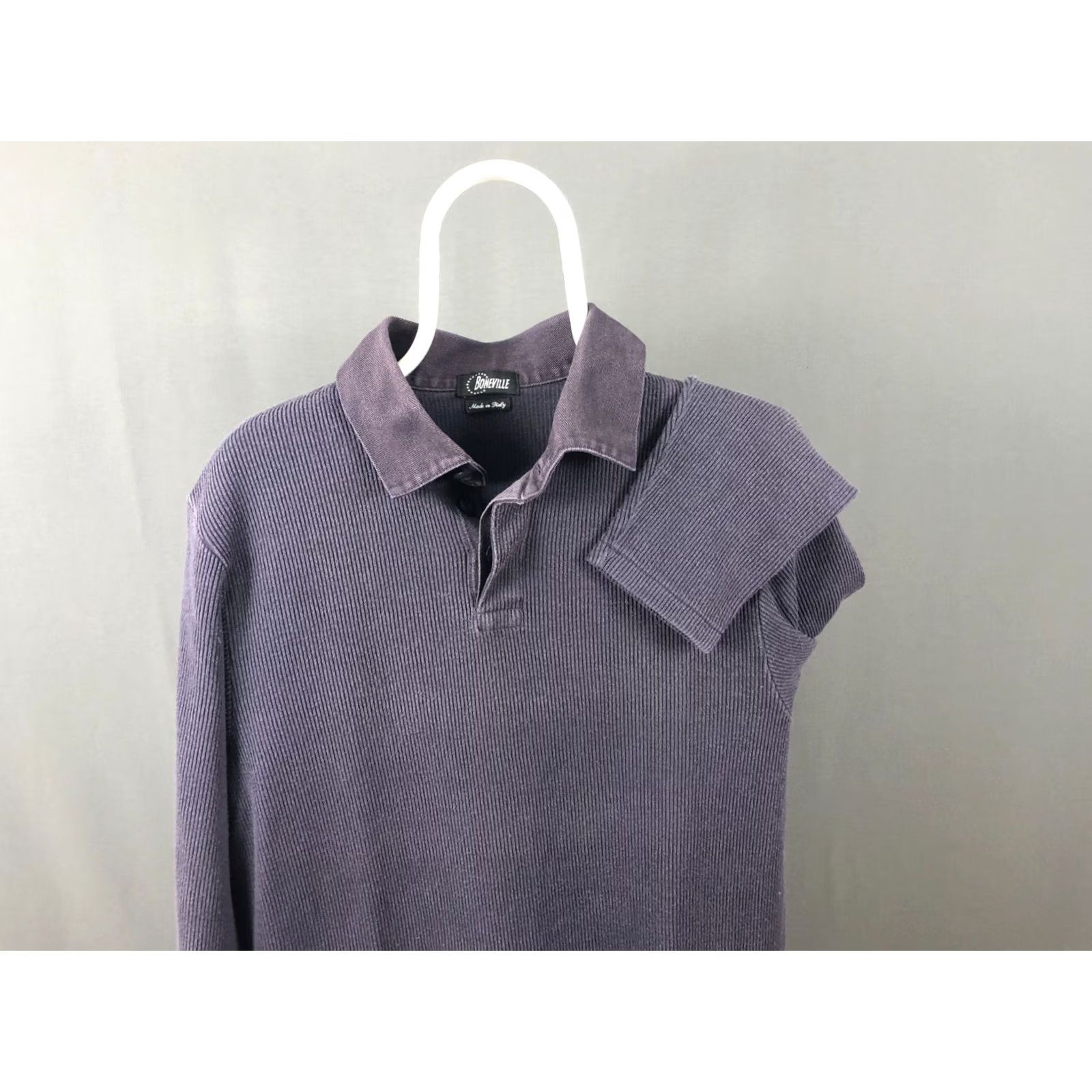 Vintage Boneville Polo Shirt Long Sleeve Dark Blue Men's Cotton Ribbed Texture Classic Size US M / EU 48-50 / 2 - 6 Thumbnail