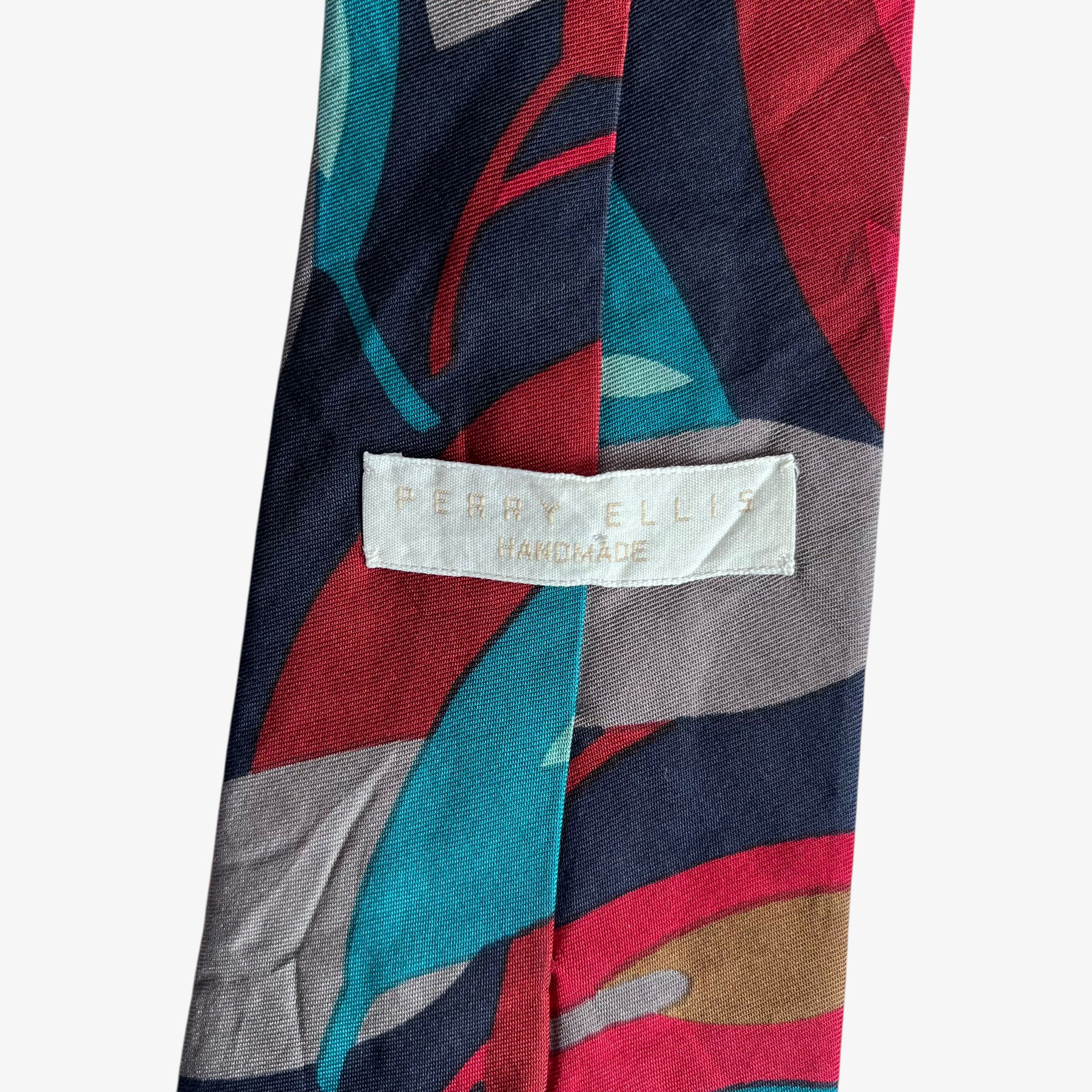 Perry Ellis Vintage 90s Perry Ellis Abstract Floral Print Red Silk Tie Size ONE SIZE - 2 Thumbnail