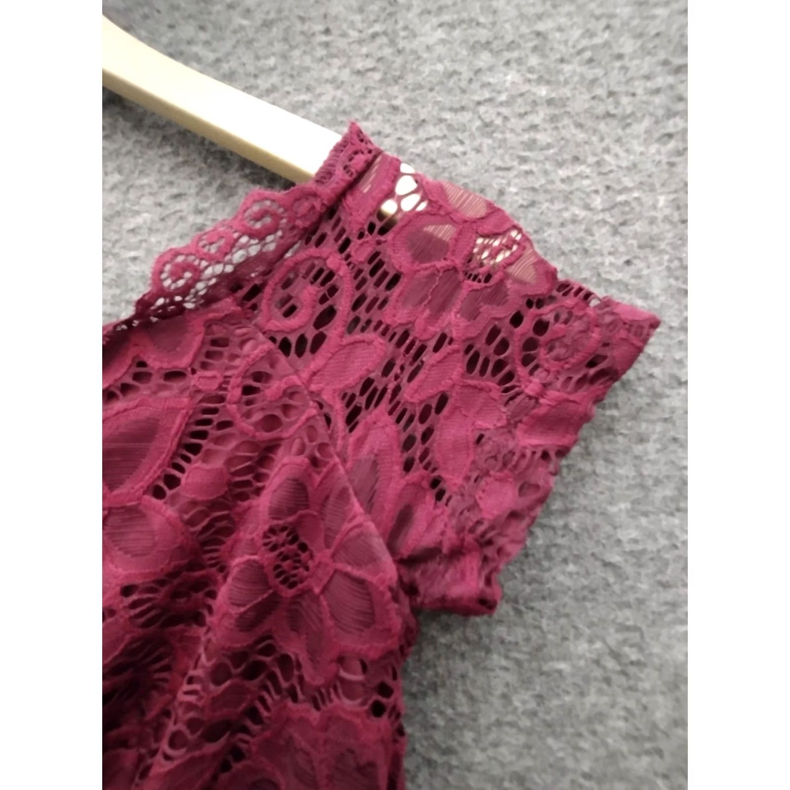 Vintage Dressystar Women's XS Lace Cocktail Dress Hi-Lo Off Shoulder Wine Red Dress Size XS / US 0-2 / IT 36-38 - 7 Thumbnail
