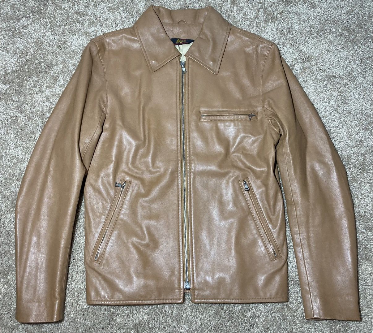 Bape 2000 Bape Leather Sheepskin Biker Rider Tan Jacket 90s Nigo Size US S / EU 44-46 / 1 - 1 Thumbnail