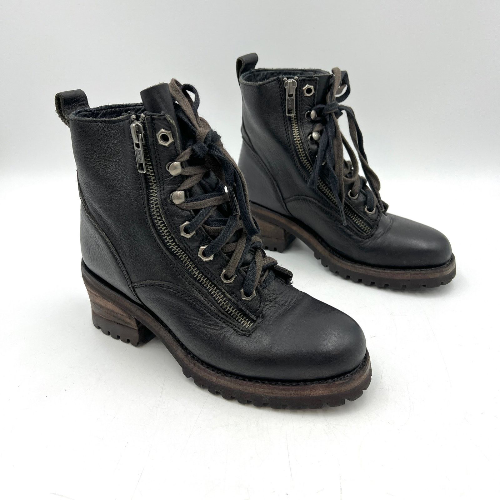 ASH ASH Black Leather Lug Sole Boots Lace Up Moto Ankle Booties Size US 6 / IT 36 - 8 Thumbnail