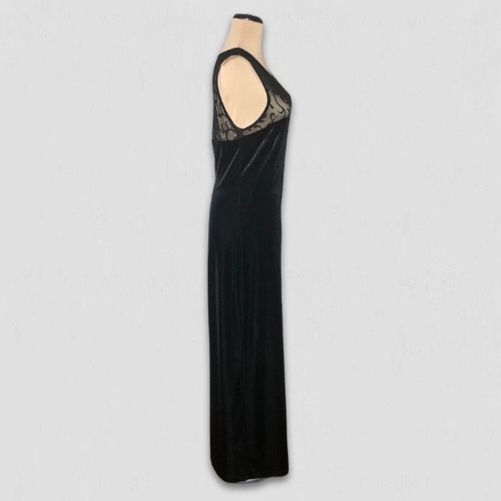 Vintage All That Jazz Maxi Dress Sheer Velvet Fabric Black W Large Size L / US 10 / IT 46 - 2 Thumbnail