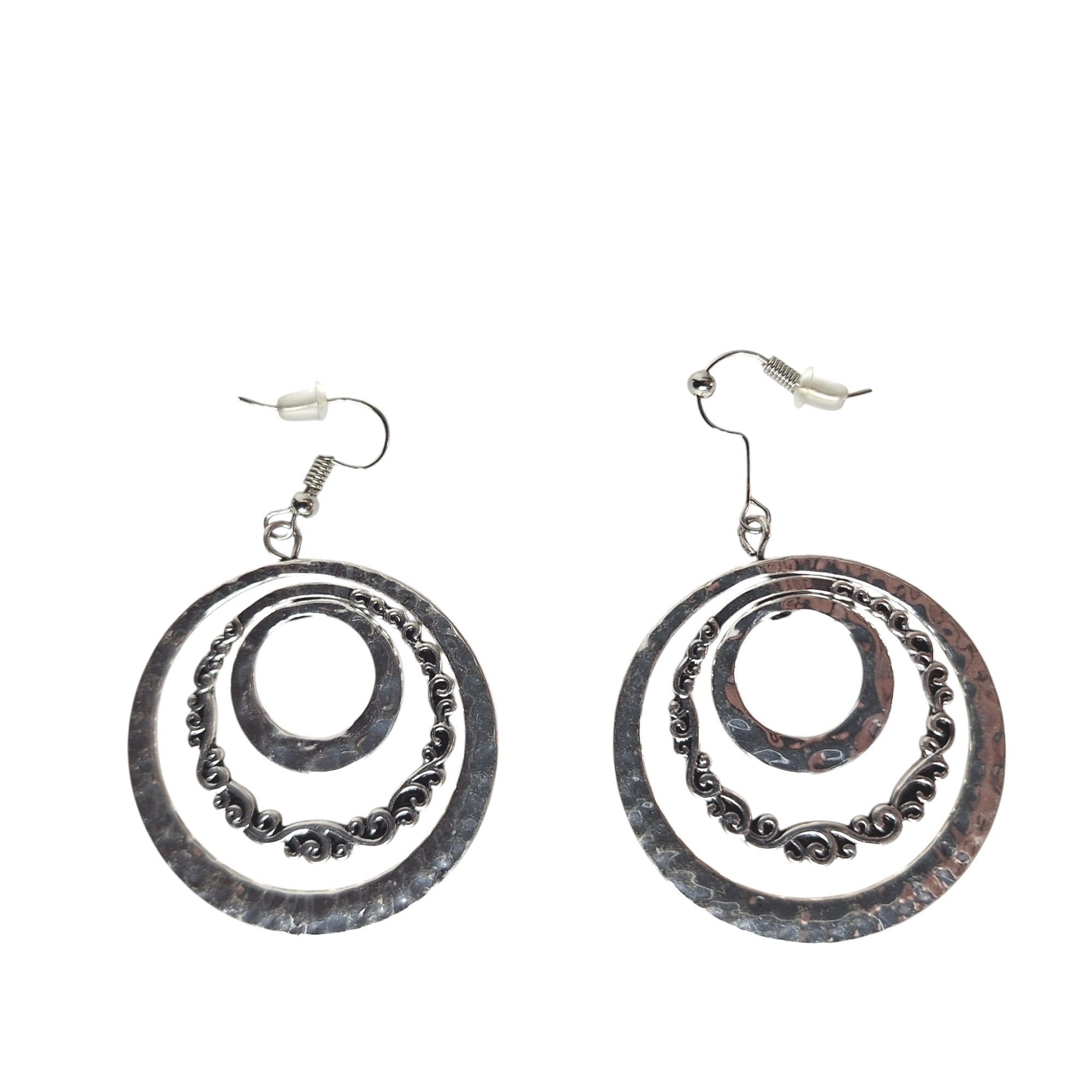 Other Silver Tone Triple Hoop Earrings Fillet Swirl Hammered Boho Size ONE SIZE - 2 Thumbnail