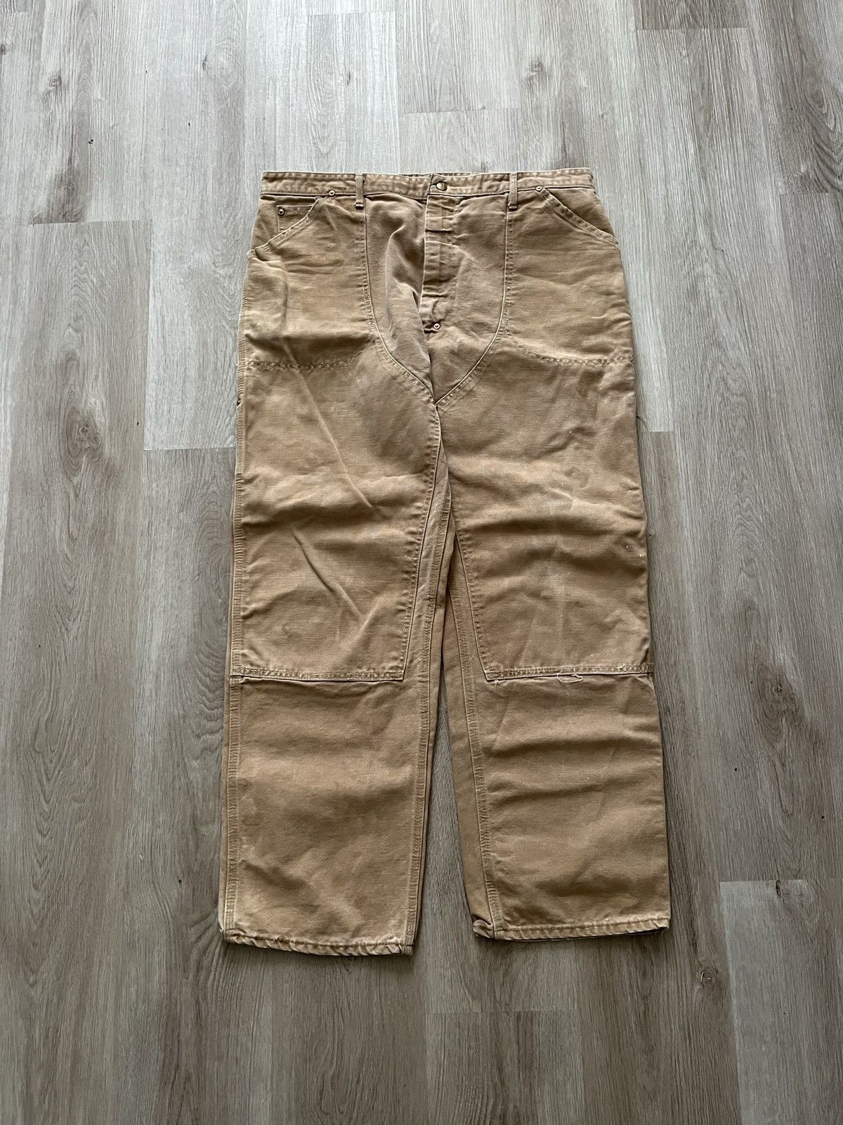 image of Vintage 60S 70's Carhartt Double Knee Dungaree Work Pants in Brown, Men's (Size 37)