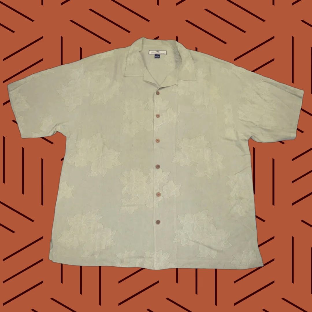 Tommy Bahama VINTAGE Tommy Bahama Shirt Mens XL Neutral Embossed Hibiscus Silk Short Sleeve Hawaiian Size US XL / EU 56 / 4 - 1 Thumbnail