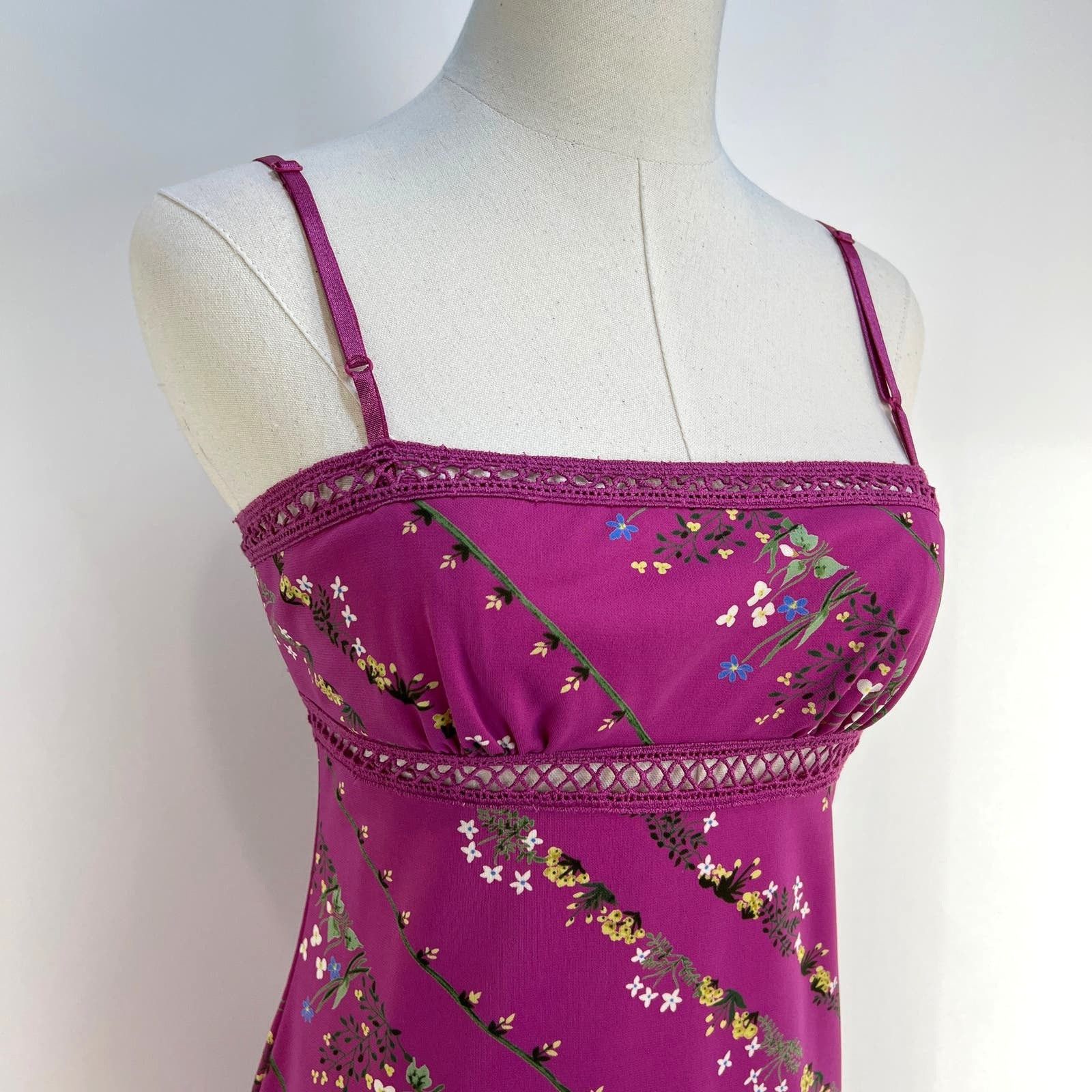 Bcbgmaxazria × Vintage Vintage BCBG Spaghetti Strap Dress Pink Floral Size S / US 4 / IT 40 - 2 Thumbnail
