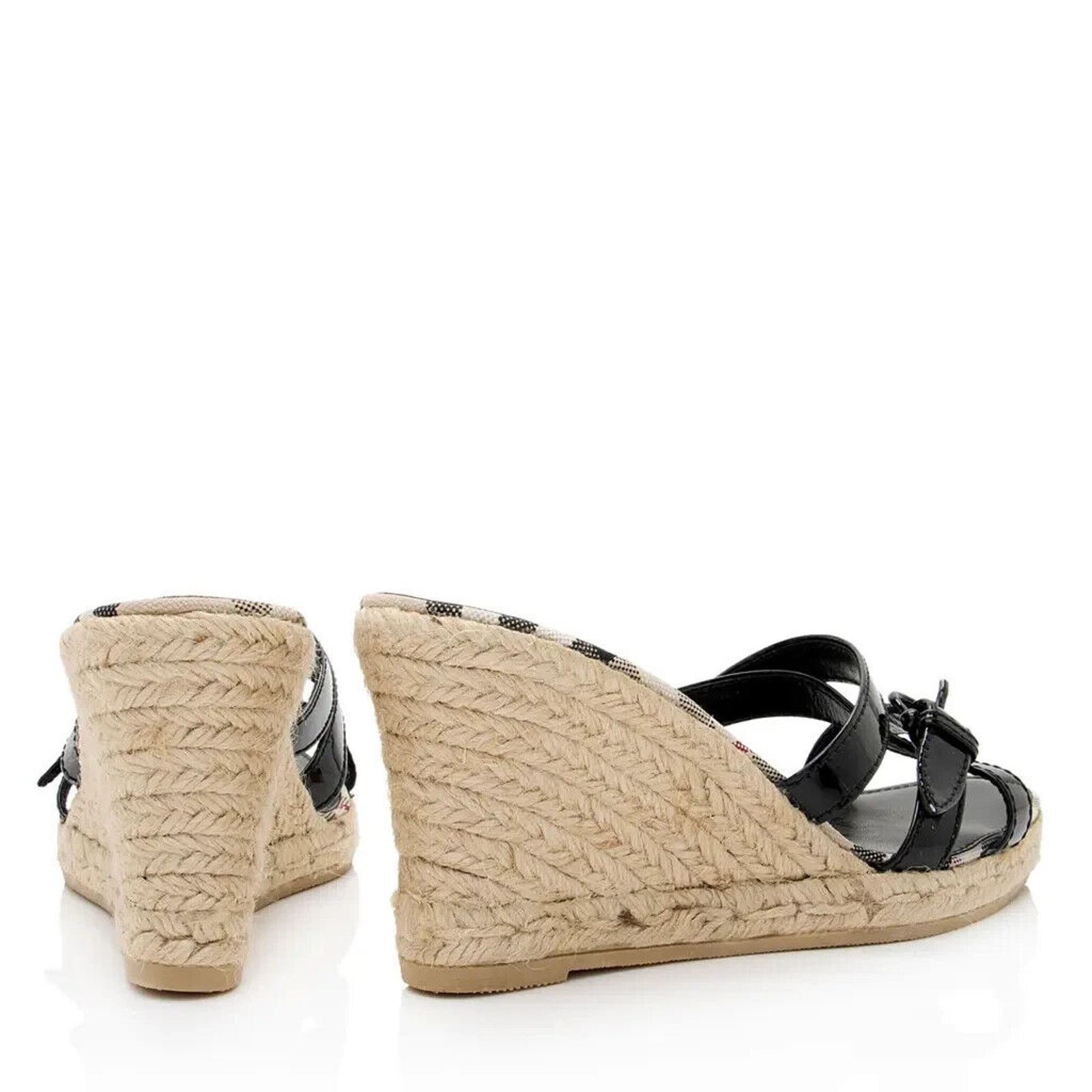 Burberry BURBERRY BLACK PATENT LEATHER CHECK ESPADRILLE SANDALS 40 Size US 10 / IT 40 - 12 Thumbnail