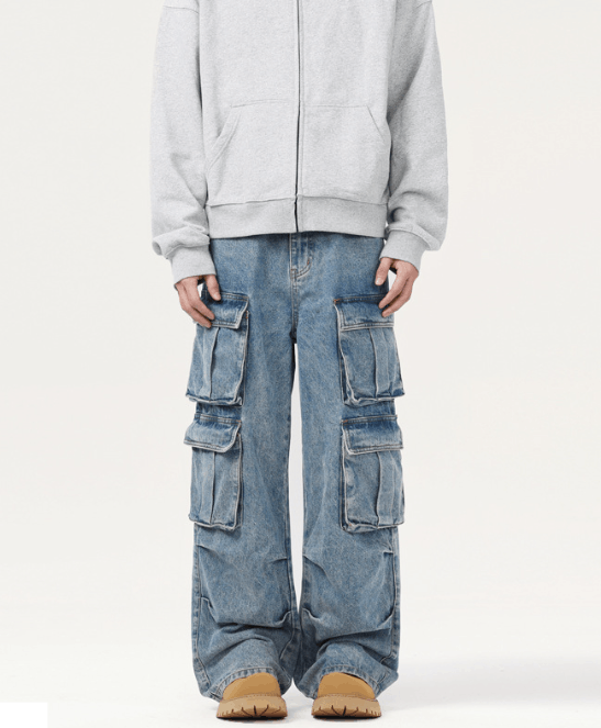 Japanese Brand × Jean Men's washed multi-pocket casual straight-leg cargo jeans Size US 32 / EU 48 - 2 Thumbnail