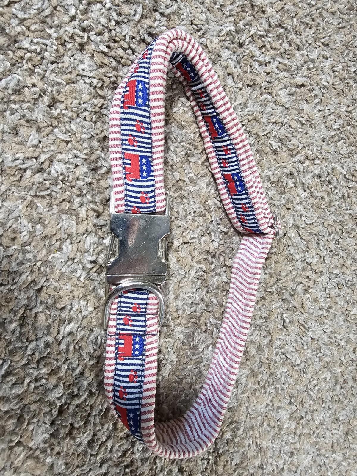 Other GOP Elephant dog collar Red White Blue Stripe Size ONE SIZE - 1 Thumbnail