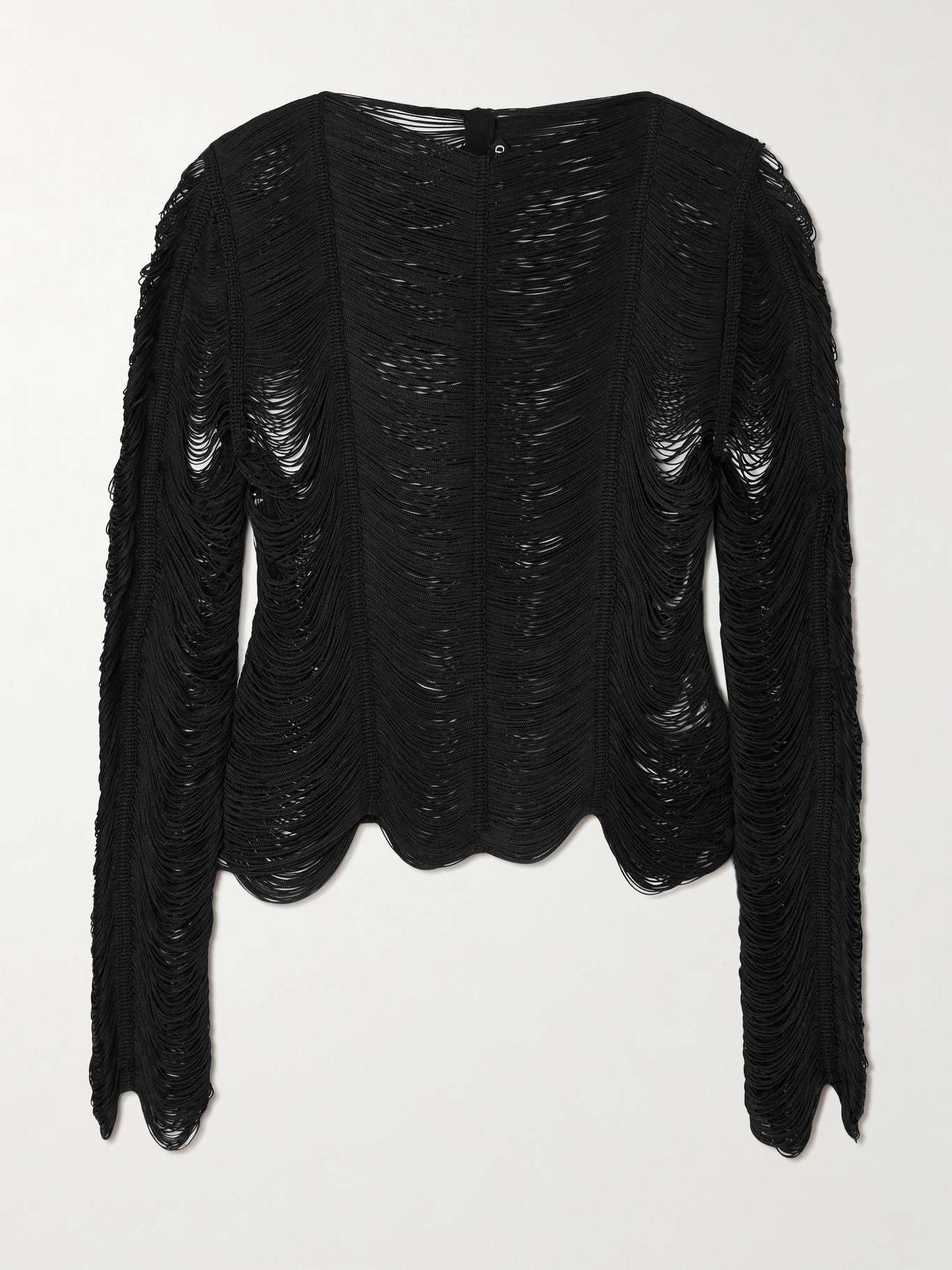 o1w1db10525 TS2063 Fringed Open Knit Top in Black