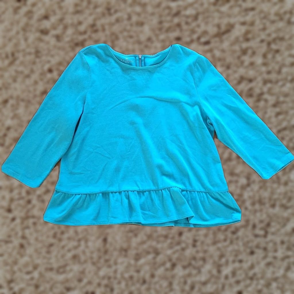 Talbots Talbots Blouse Shirt Womens XL Petite Blue Ruffle Hem 3/4 Sleeve Round Neck Zipper Back Office Basic Size XL / US 12-14 / IT 48-50 - 1 Thumbnail