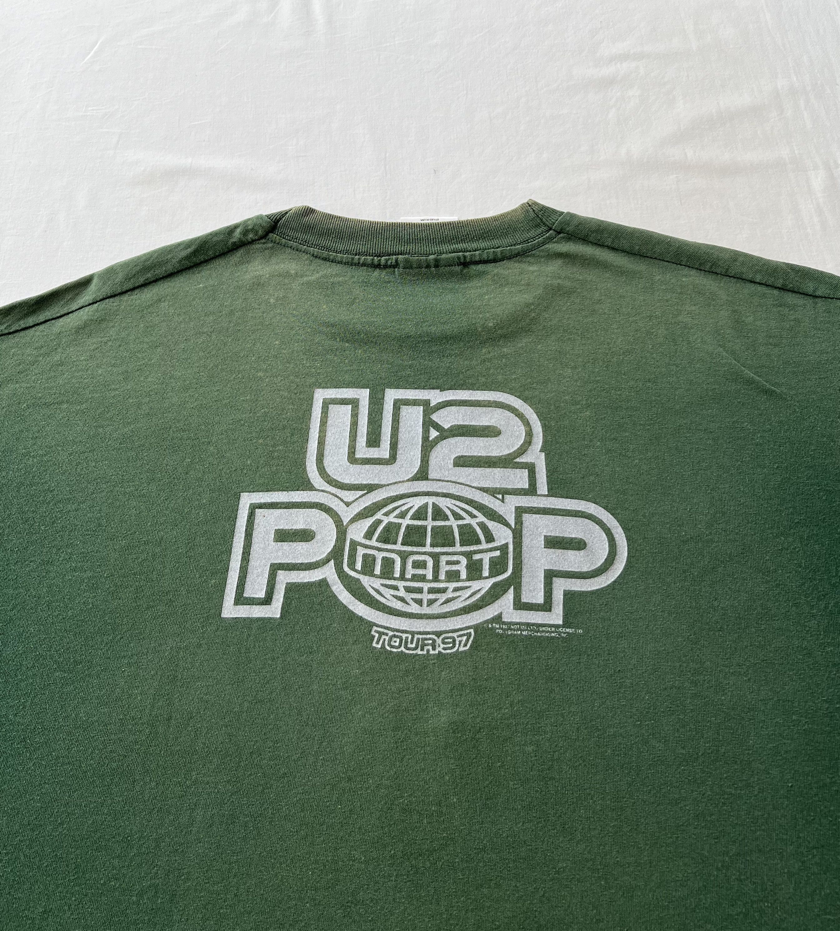Vintage 1997 U2 Popmart Tour Rock Band Faded Green T-shirt