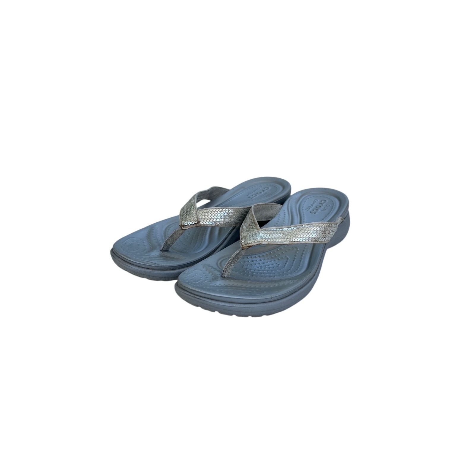 Crocs Womens Crocs Capri V Sequin Flip Flops Sandals Size 9 Silver Size US 9 / IT 39 - 2 Thumbnail
