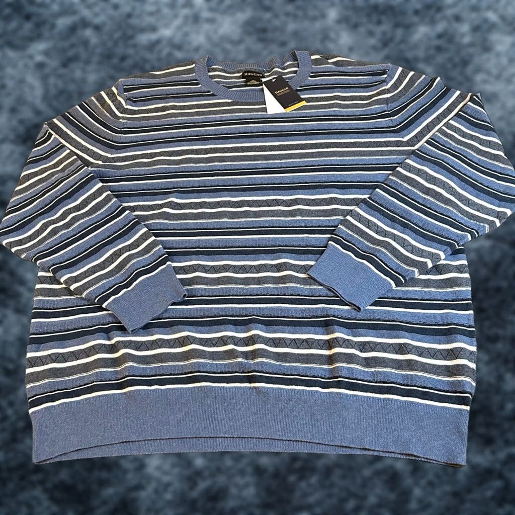 Haggar Haggar Striped Sweater Crew Neck Pullover Lightweight Chambray Blue Mens XXL NWT Size US XXL / EU 58 / 5 - 1 Thumbnail