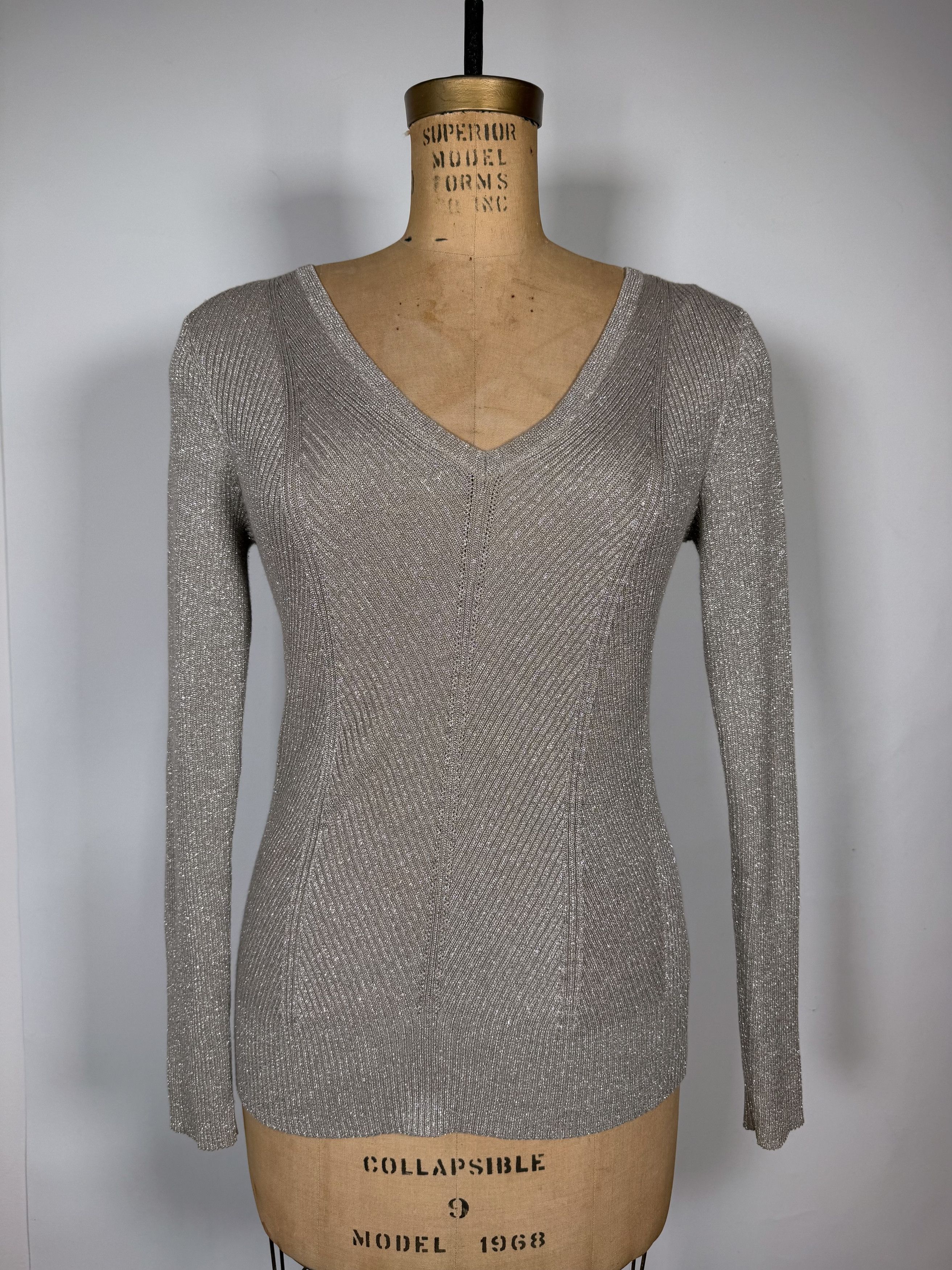 Lauren Ralph Lauren Lauren Ralph Lauren Beige Glitter V Neck Long Sleeve Sweater Size M / US 6-8 / IT 42-44 - 1 Thumbnail