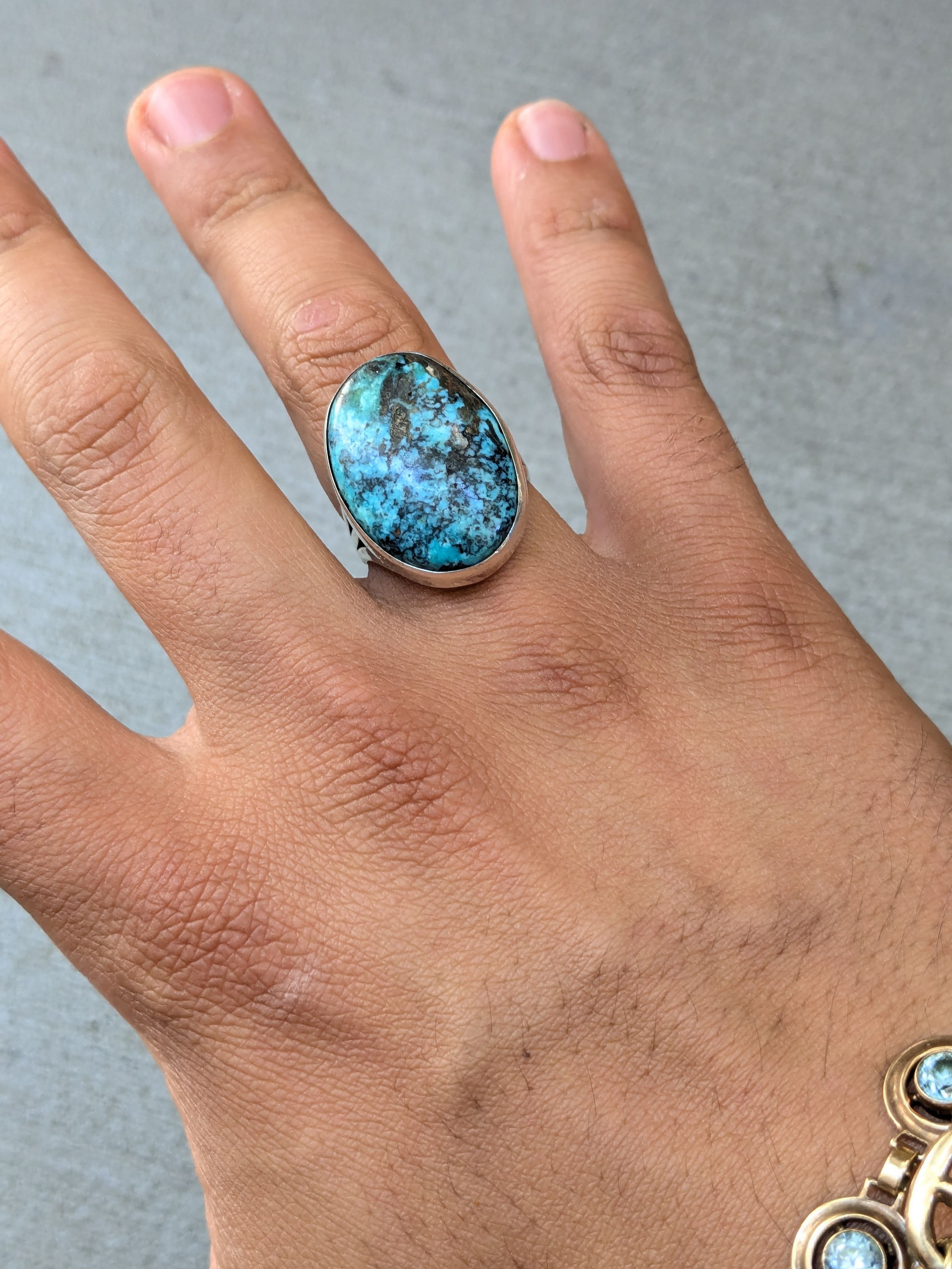 Jewelry Vintage Sterling Silver Ring Blue Chysocolla Americana Size ONE SIZE - 10 Thumbnail