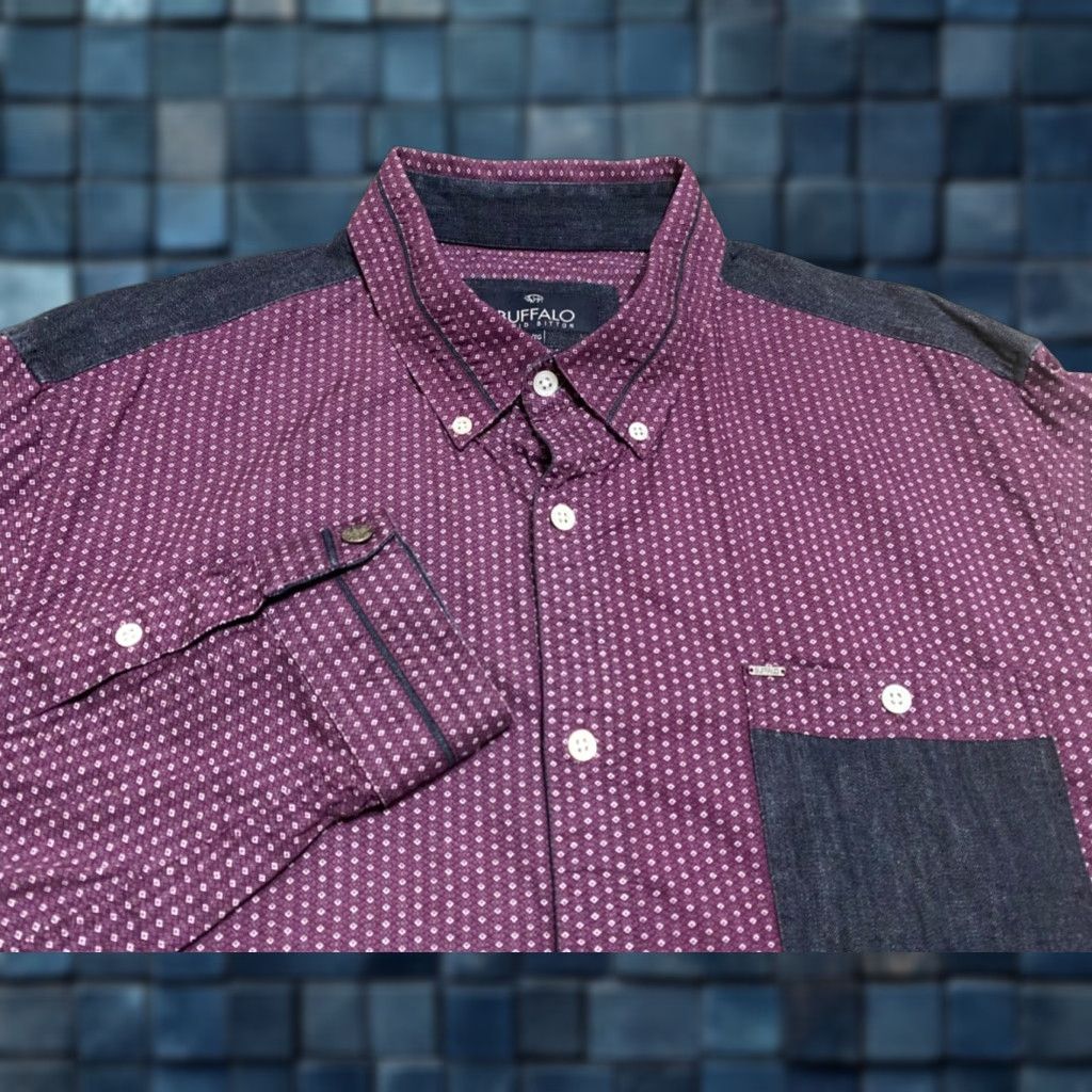 Buffalo David Bitton Buffalo by David Bitton Shirt Mens XL Button-Down L/S Purple Geometric Slim Fit Size US XL / EU 56 / 4 - 1 Thumbnail