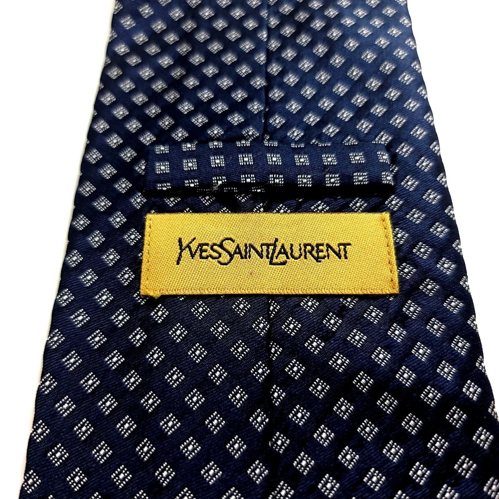 Designer Yves Saint Laurent Blue Geometric Woven Wide Silk Tie Size ONE SIZE - 3 Thumbnail