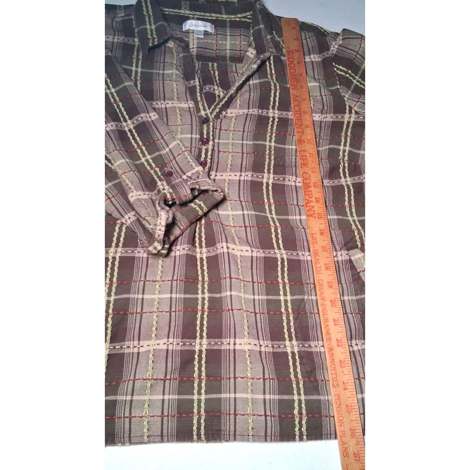 Vintage VINTAGE Dressbarn Blouse Women Plus Size 22/24 Green Plaid V-Neck 3/4 Sleeve Pocket Lagenlook Quilted Pullover Top Ladies Size 3XL / US 20-22 - 6 Thumbnail