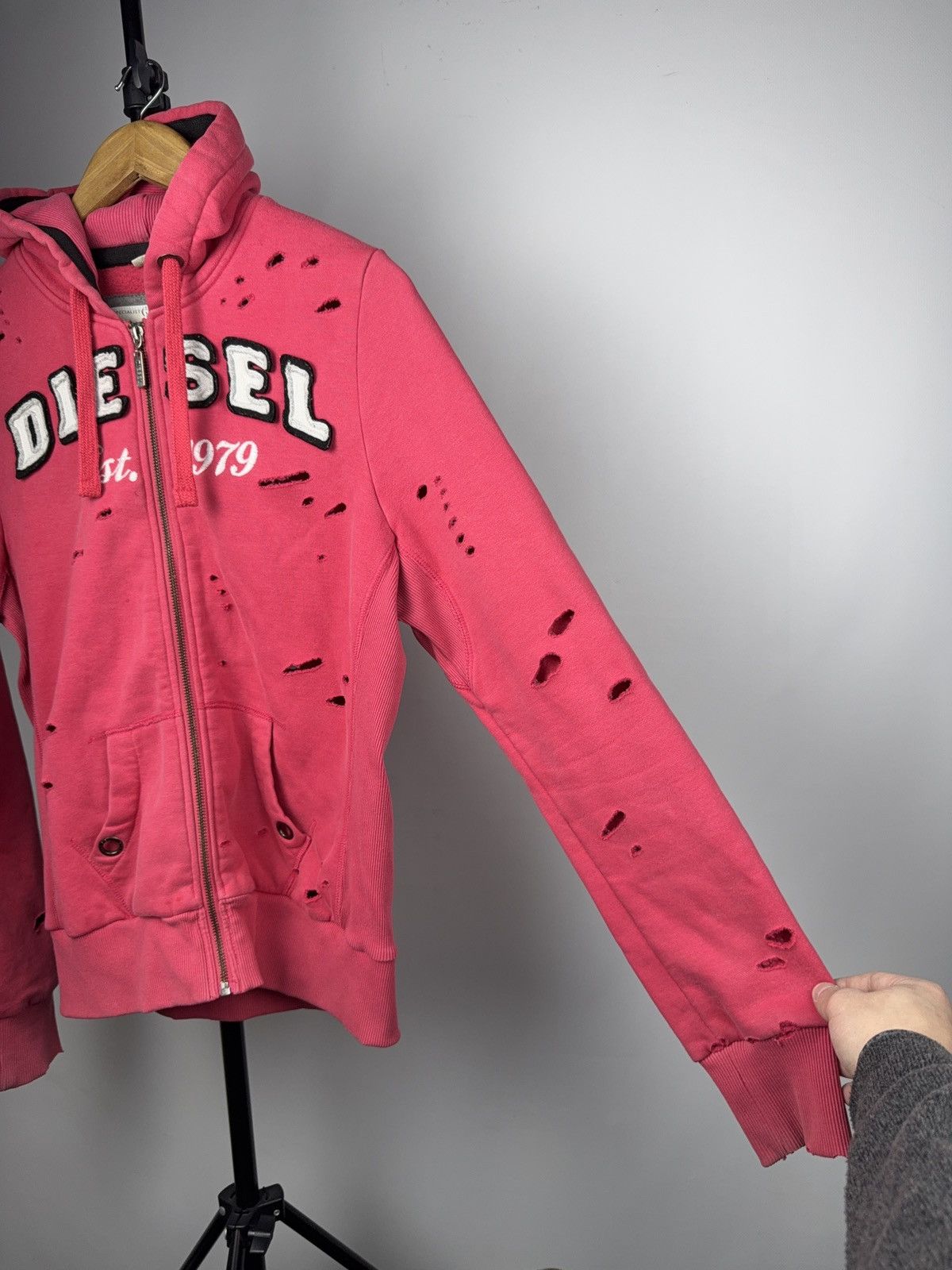 Diesel Vntg Y2K 90s Distressed Diesel Hoodie Luxury Avant Grade Size L / US 10 / IT 46 - 7 Thumbnail