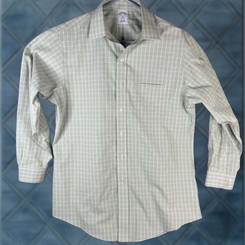 Brooks Brothers Brooks Brothers Regent Shirt Mens Slim Non-Iron 100% Cotton Green Check Dress Shirt Size US L / EU 52-54 / 3 - 1 Thumbnail
