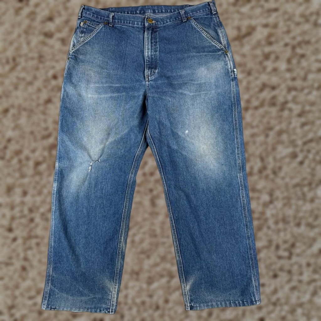 Vintage VINTAGE LL Bean Jeans Mens 40 Blue Denim 100% Cotton Distressed Carpenter 38x27 Size US 32 / EU 48 - 1 Thumbnail