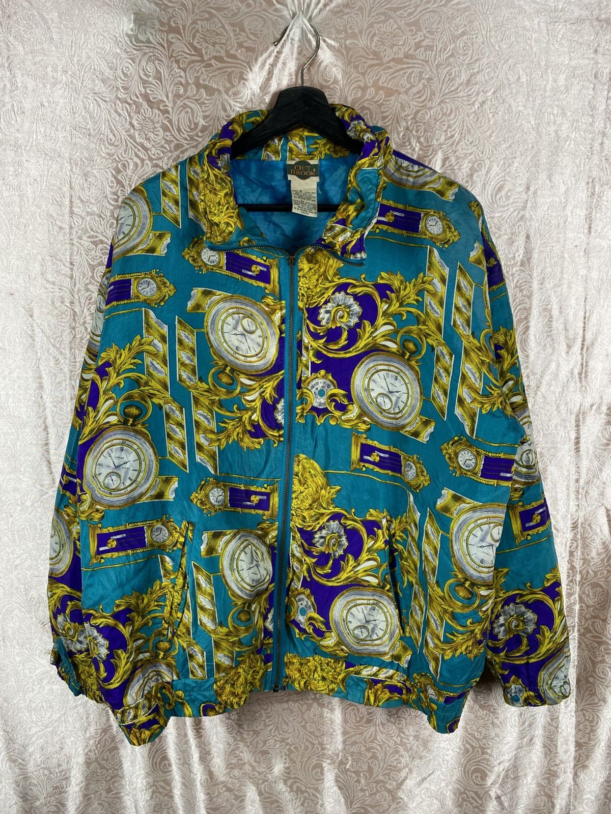 Vintage Vintage OUT BROOK Silk Jacket Baroque Clock Print Teal Gold Size US XL / EU 56 / 4 - 3 Thumbnail