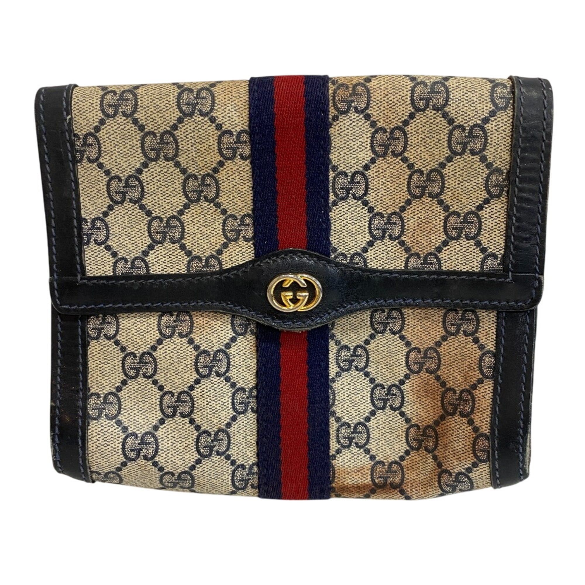 Gucci GUCCI Old Gucci Vanity Cosmetic Pouch Second Bag GG Pattern Sherry Line Clutch Black Size ONE SIZE - 1 Thumbnail