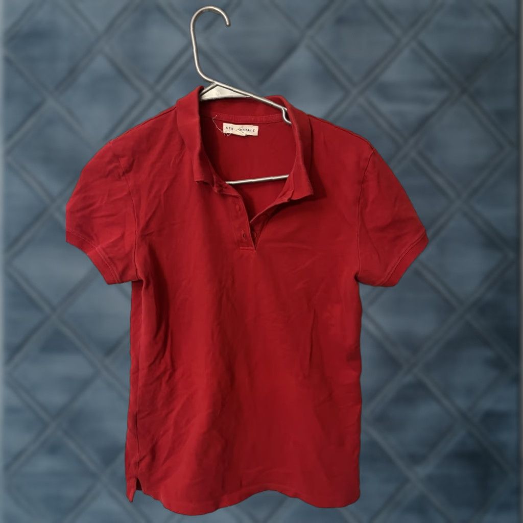 Aeropostale AeroPostale Polo Shirt - Red Short Sleeve Cotton Womens Size L Solid Ladies Women Polo Basic All Seasons 2000s (if applicable) Size L / US 10 / IT 46 - 1 Thumbnail
