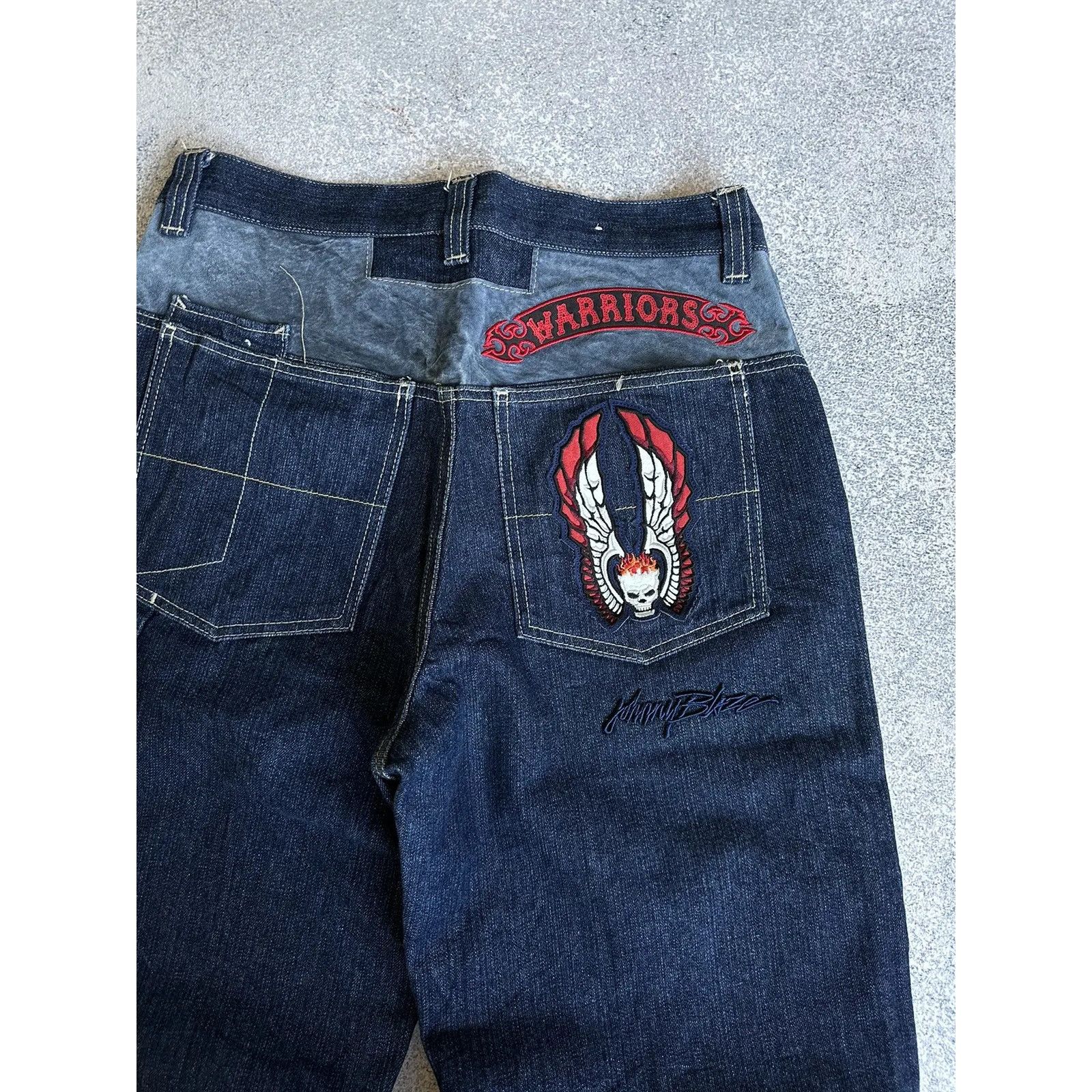 Vintage VTG Johnny Blaze Warriors Patchwork Embroidered Jeans Size US 32 / EU 48 - 4 Thumbnail