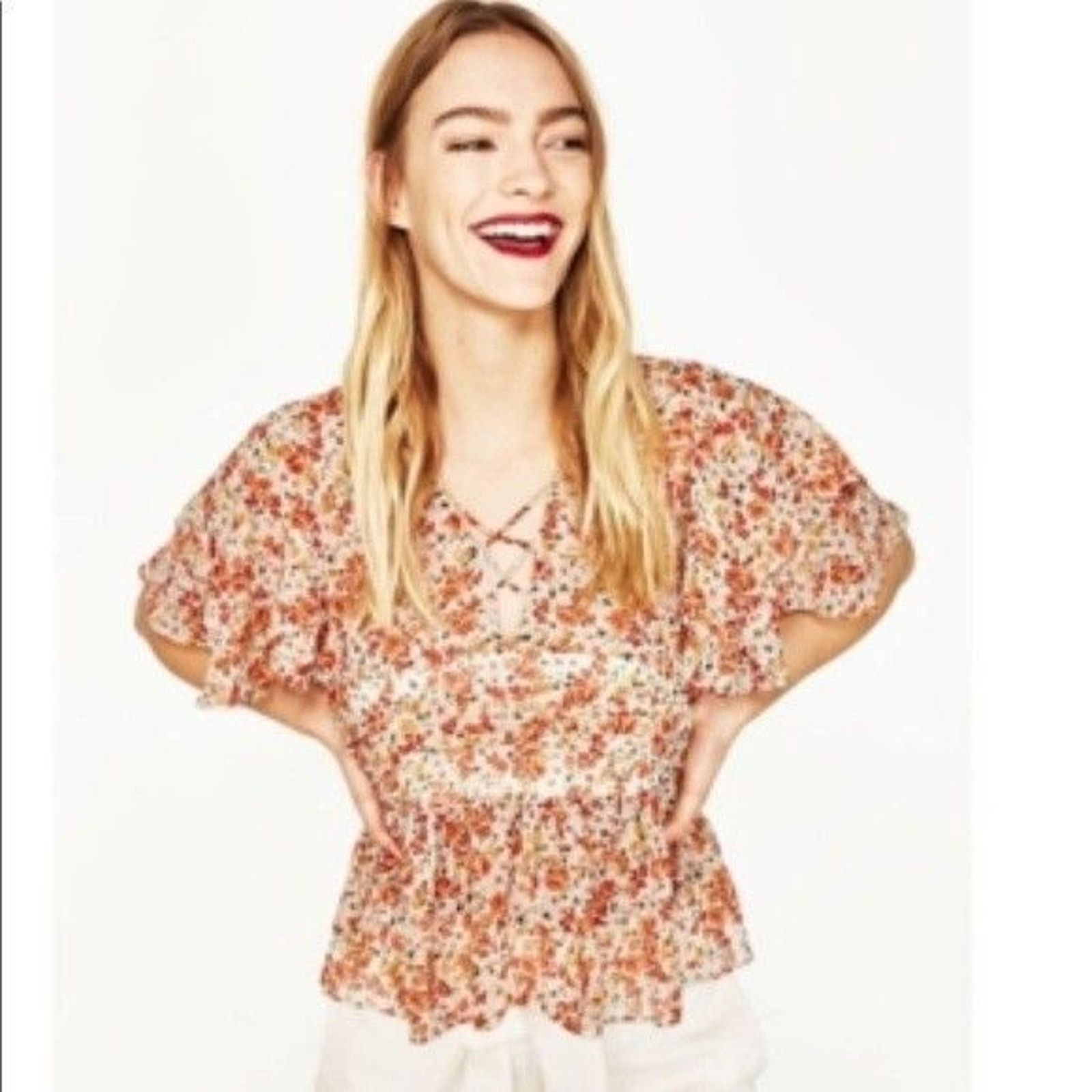 Zara Zara Shirt Women's Small Ditsy Floral Blouse Cottagecore Size S / US 4 / IT 40 - 2 Thumbnail