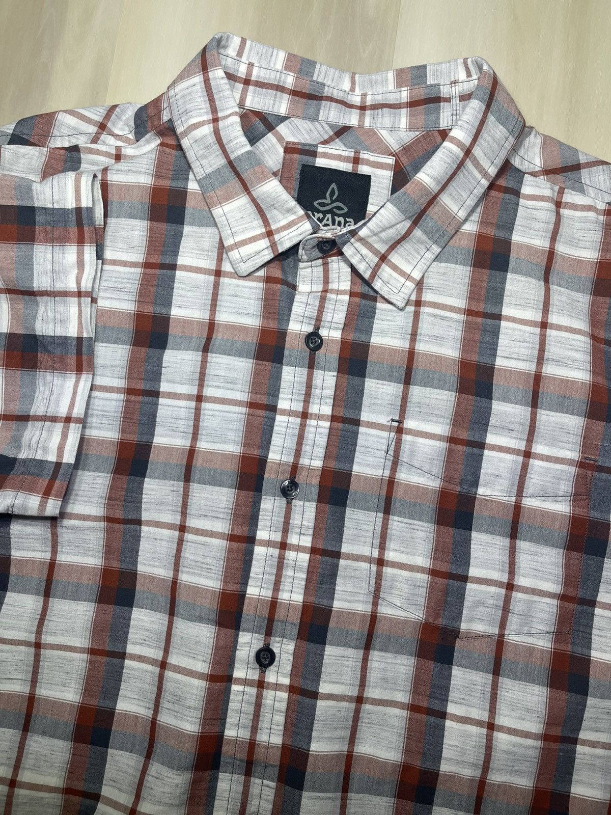 Prana PrAna Shirt Men's Sz XL Button Up S/S Orange Organic Cotton Size US XL / EU 56 / 4 - 1 Thumbnail