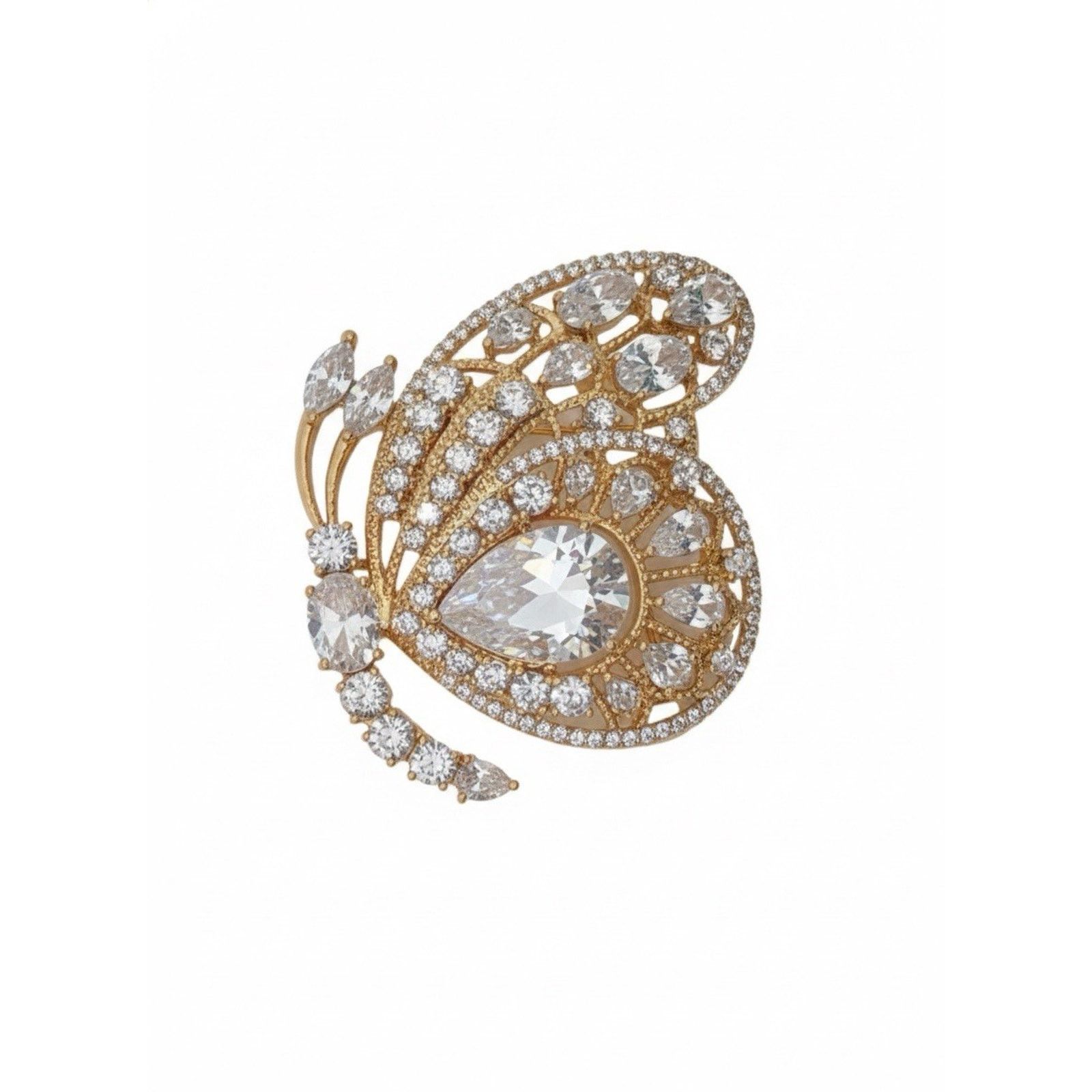 Other Elegant Gold Plated Butterfly Brooch Pin White Crystals Size ONE SIZE - 1 Thumbnail