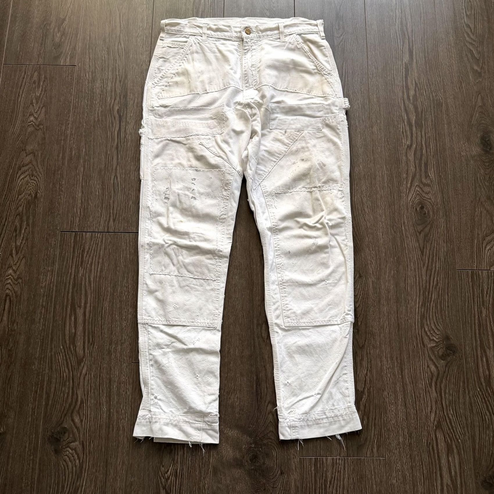 Carhartt VINTAGE Carhartt Painter Pants 34x30 White Canvas Distressed Double Knee Carpenter Workwear Mens Pants Size US 34 / EU 50 - 6 Thumbnail