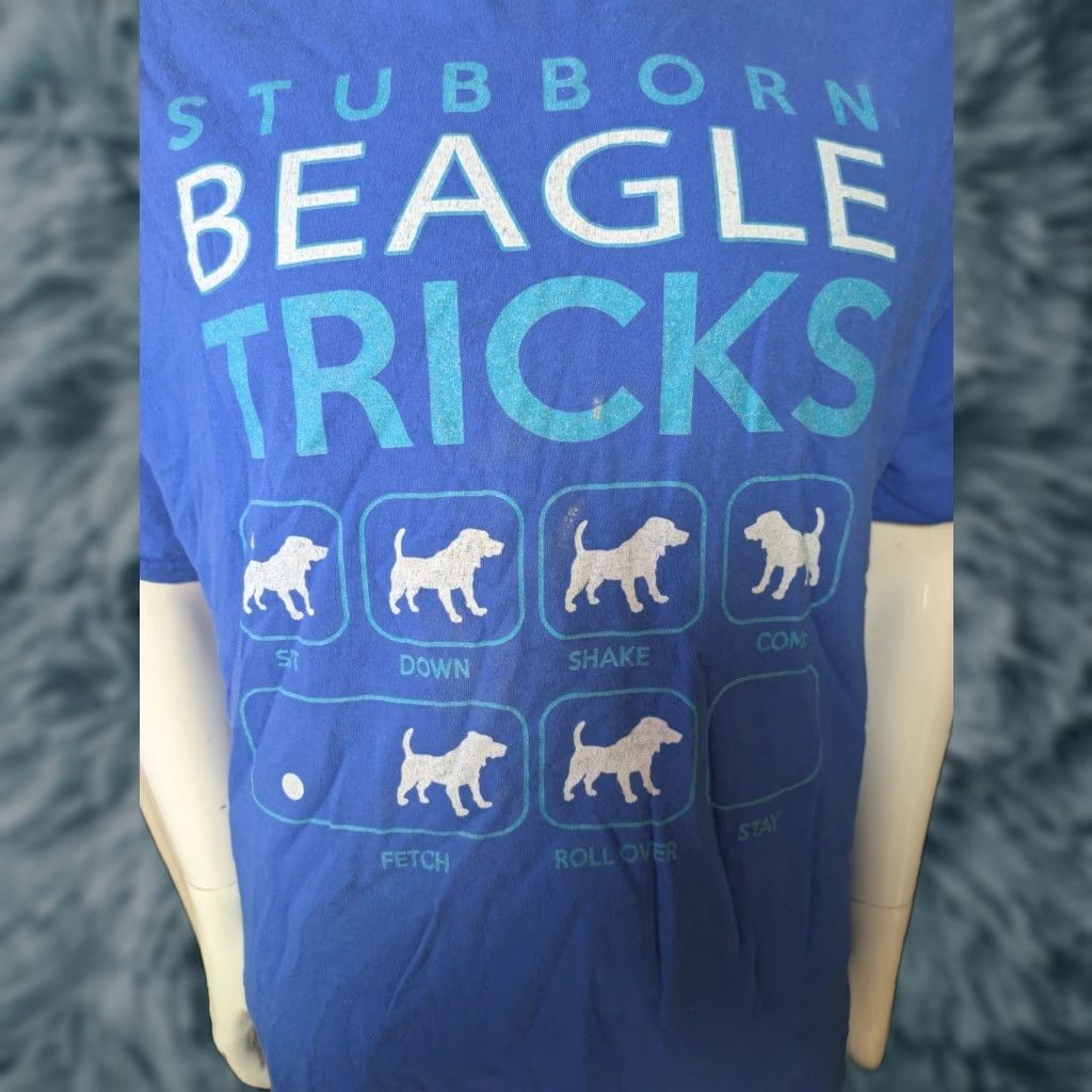 Vintage Stubborn Beagle Tricks Funny Dog Owner T Shirt 2XL XXL Blue Cotton Short Sleeve Crew Neck Men Regular Size US XXL / EU 58 / 5 - 1 Thumbnail