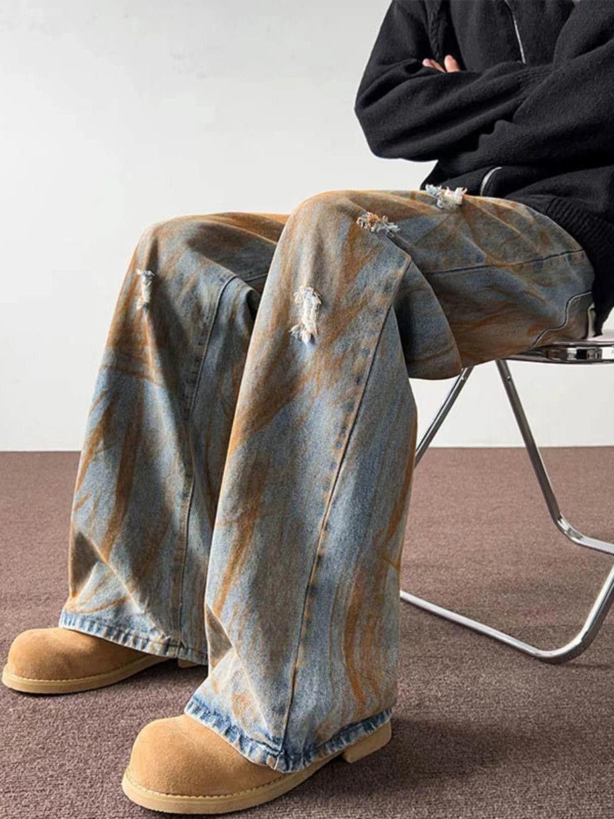 Japanese Brand Painted Distressed Wide Leg Denim Jeans Size US 30 / EU 46 - 2 Thumbnail