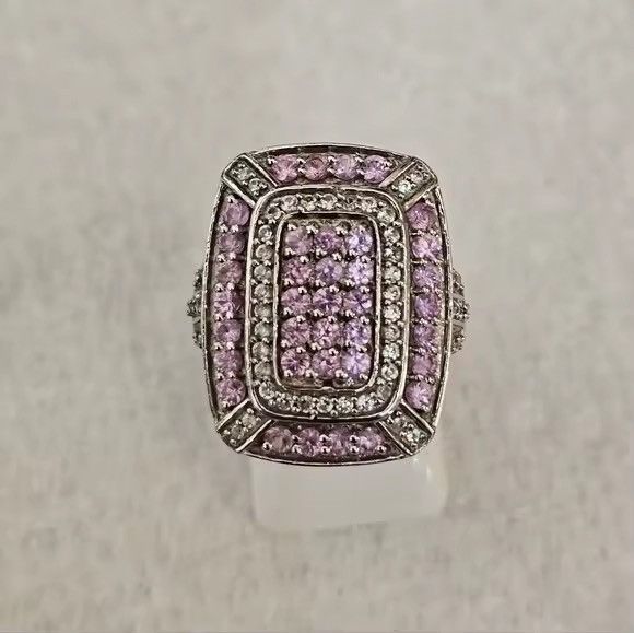 Other Genuine Pink Sapphire & White Zircon Ring Sterling Size ONE SIZE - 3 Thumbnail