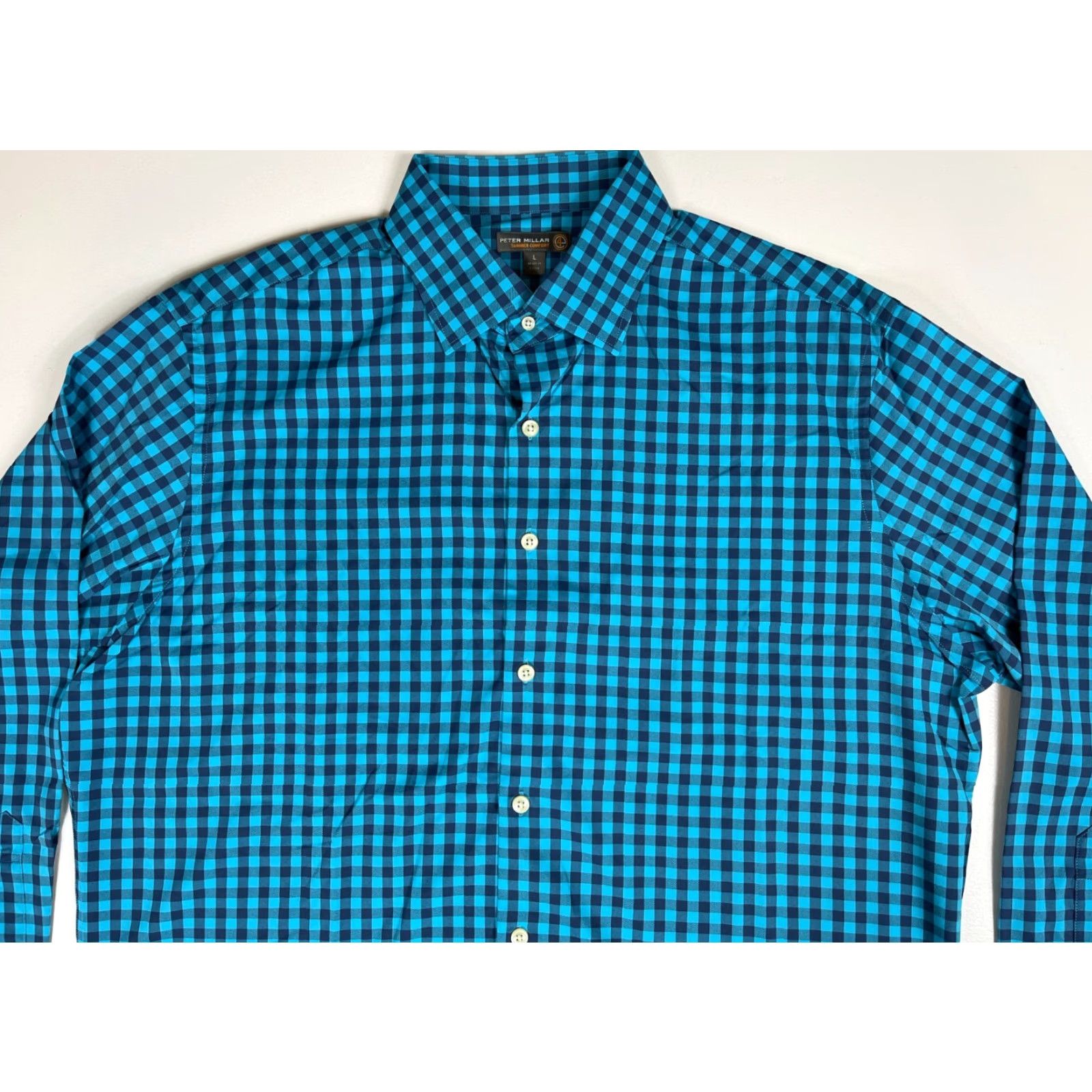 Peter Millar Peter Millar Summer Comfort Button-Up Shirt Check Long Sleeve Sz L Blue Mens Shirt Size US L / EU 52-54 / 3 - 4 Thumbnail