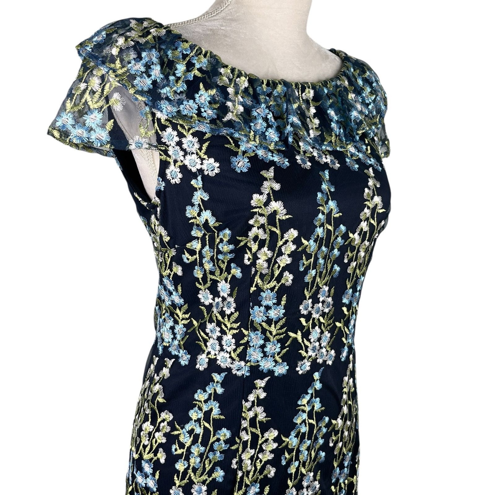Karl Lagerfeld Karl Lagerfeld Paris Floral Midi Dress Navy Blue 6 Size M / US 6-8 / IT 42-44 - 12 Thumbnail